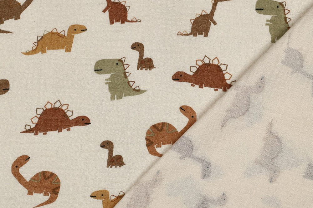 Weicher Baumwoll-Musselin mit Dinosauriern – luftig und ideal für Baby- und Kinderkleidung sowie Tücher. Co7035 Musselin Dino S4y Musselin Stoffe Musselin - Dinosaurier