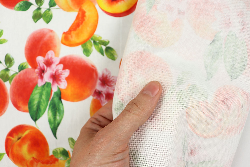 Sommerlich-fruchtiger Dekostoff aus Recyclingfasern mit hohem Baumwollanteil - eine optische Wucht! Dekostoff Recycling Pfirsich S4y Dekostoffe NEU  Dekostoff Recycling - Pfirsiche