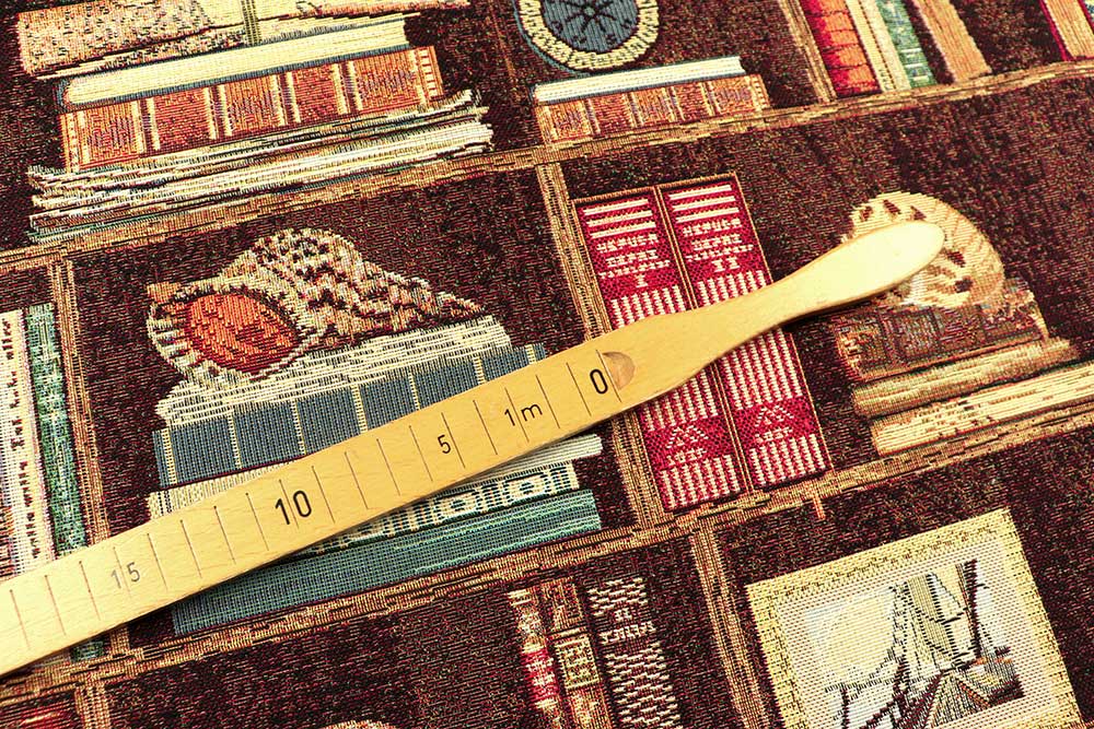 Schwerer Dekostoff mit dem beliebten Buchregal-Motiv für alle, die Antiquitäten lieben Ds1245 Gobelin Buchregal S4 Taschenstoffe Dekostoff Gobelin - Bücherregal