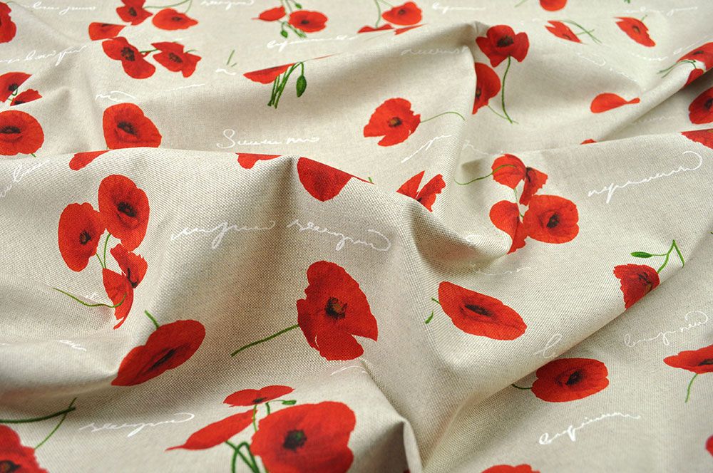 Mohnblüten sind einfach ein prächtiger Hingucker in der Blumen- und Pflanzenwelt - und jetzt auch in der Stoff-Welt! Ds1682 Dekostoff Mohn Blumen Dekostoff Leinenoptik - Mohnblüten-Romantik