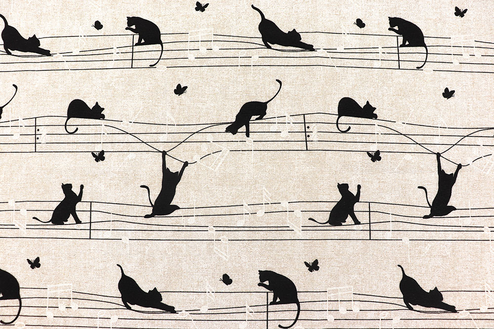Ohren auf für Katzenmusik! Dieser süße Dekostoff im Leinenlook ist ideal für Musikfans und Tierliebhaber Ds3354 Dekostoff Katzen Musik S4 Dekostoffe NEU  Dekostoff - Musikalische Katzen - 280 cm