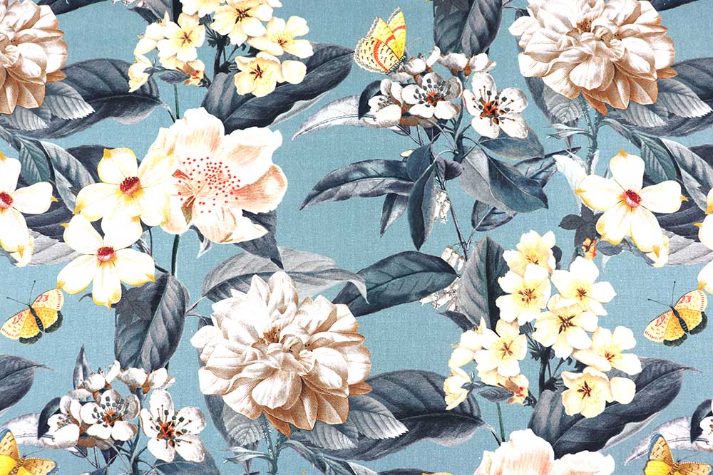 Digital bedruckte, überbreite Ware mit einem floralen Mustertraum! Ds3366 Dekostoff Blumen Blau S4 Dekostoffe Blumen Dekostoff - Blumenfeld - Steelblue - 280 cm