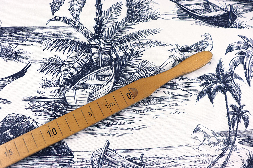 Robuster Dekostoff mit Mustermix aus nostalgischem Toile und maritimen Motiven Ds3376 Toile De Jouy Maritim S4 Dekostoffe Maritim Dekostoff Premium - Toile Maritim - 280 cm