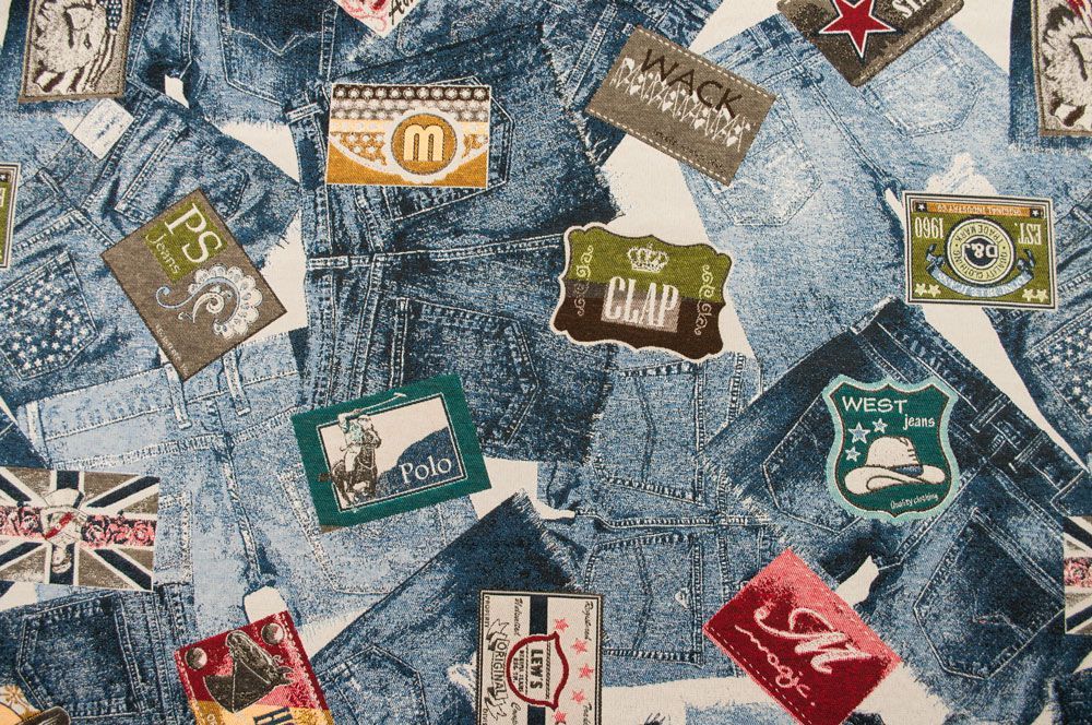 Attraktiver Dekostoff für interessante Deko Ds5728 Jacquard Jeanslabel1(1) Dekostoffe sonstige Jacquard-Stoff Jeans-Label