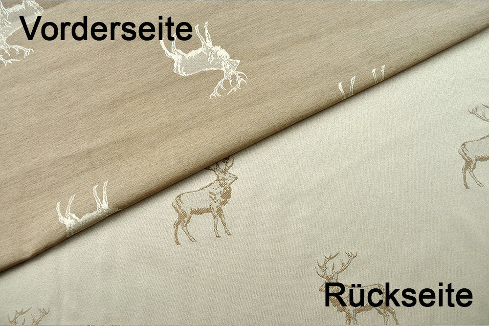 Feiner Jacquard im Landhausstil, der beidseitig verwendet werden kann Ds5740 Dekostoff Wende Jaqcuard Hirsche Beige Dekostoffe Landhaus Dekostoff Jacquard - zweiseitig - Hirschrudel - Beige