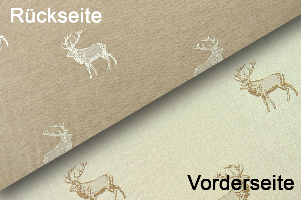 Beidseitig verwendbarer Jacquard-Dekostoff mit Hirschen - eine feine, leichtere Variante mit Viskose-Anteil Ds5740 Dekostoff Wende Jaqcuard Hirsche Beige Rueck Dekostoffe Jacquard Dekostoff Jacquard - zweiseitig - Hirschrudel - Creme