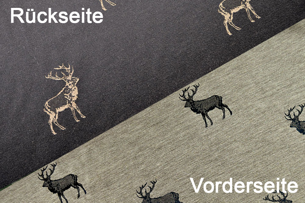 Beidseitig verwendbarer Dekostoff in schönen Brauntönen, der perfekt zu Einrichtungen im Landhausstil passt Ds5740 Dekostoff Wende Jaqcuard Hirsche Braun Dekostoffe Landhaus Dekostoff Jacquard - zweiseitig - Hirschrudel - Braun