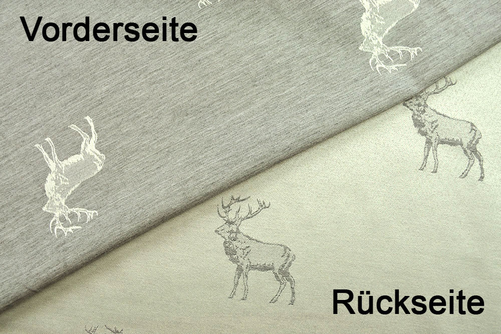 Jacquard in edlen Grautönen - das Hirschmotiv lässt sich toll mit anderen Stoffen im Landhaus-Stil kombinieren Ds5740 Dekostoff Wende Jaqcuard Hirsche Grau Dekostoffe Landhaus Dekostoff Jacquard - zweiseitig - Hirschrudel - Grau