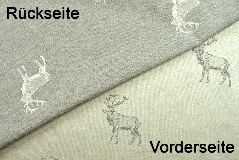 Hirsch-Alarm auf feinem Jacquard - perfekt für alle Tierliebhaber und Fans des Landhausstils Ds5740 Dekostoff Wende Jaqcuard Hirsche Grau Rueck Dekostoffe Jacquard Dekostoff Jacquard - zweiseitig - Hirschrudel - Creme/Grau