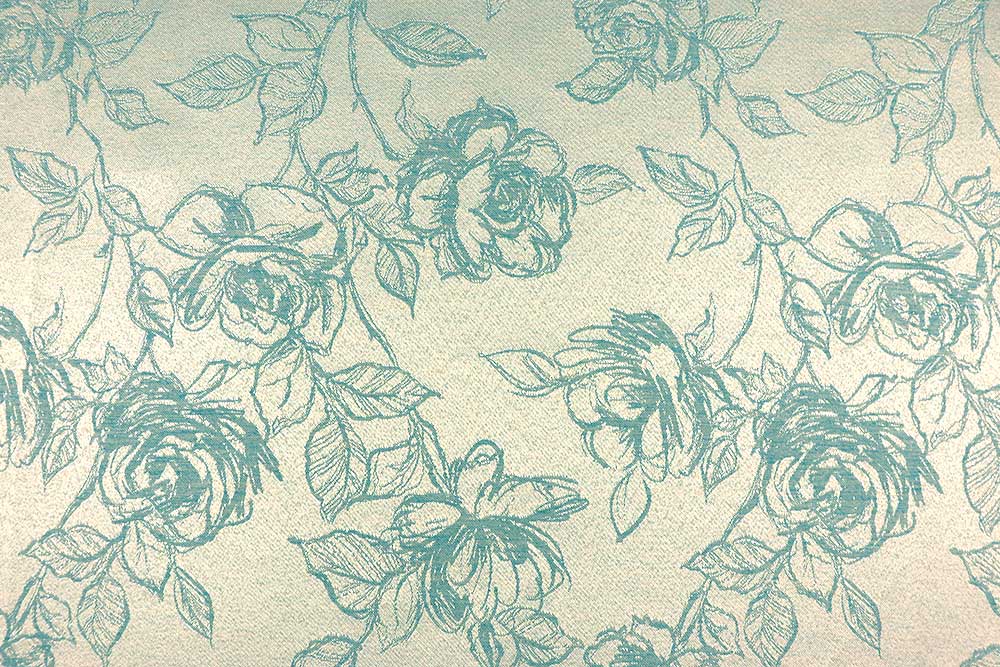 Hochwertiger Jacquard mit romantischem Rosen-Motiv in Creme/Türkis Ds5803 Dekostoff Jacquard Rosen Tuerkis Creme Dekostoffe Jacquard Jacquard Rosen - Creme/Türkis