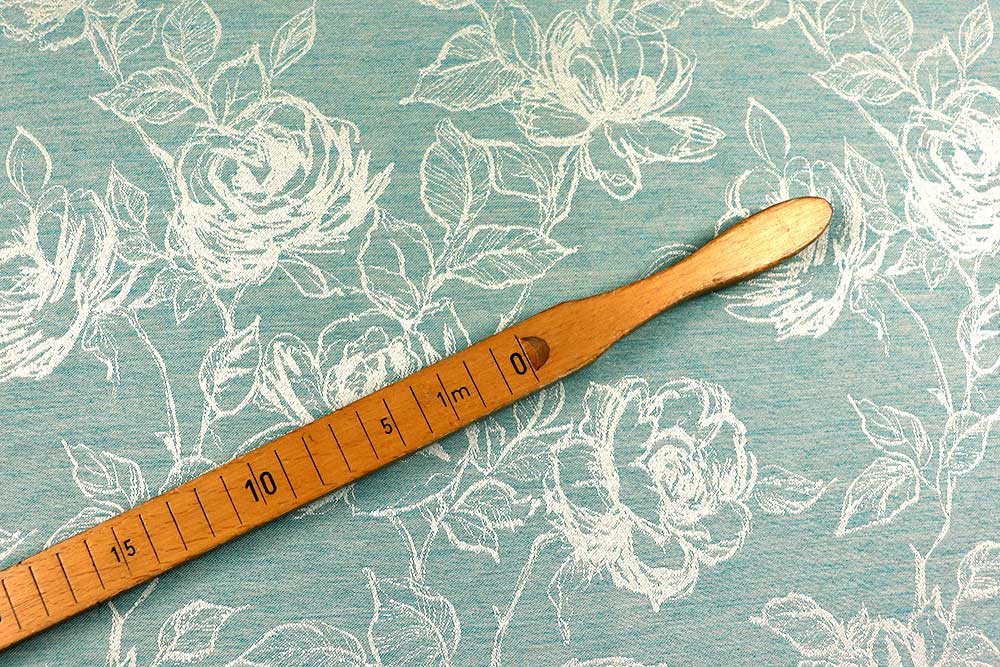 Hochwertiger Jacquard mit romantischem Rosen-Motiv Ds5803 Dekostoff Jacquard Rosen Tuerkis S4 Jacquard Jacquard Rosen - Türkis/Creme
