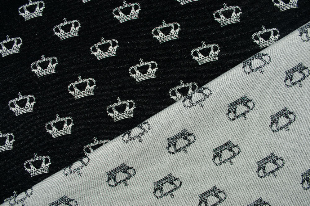 Jacquard in Top-Qualität mit eingearbeitetem Kronenmotiv Ds5930999 Jacquard Kronen Schwarz S4 % Sale Lagerräumung Jacquard-Dekostoff - Monaco - Schwarz