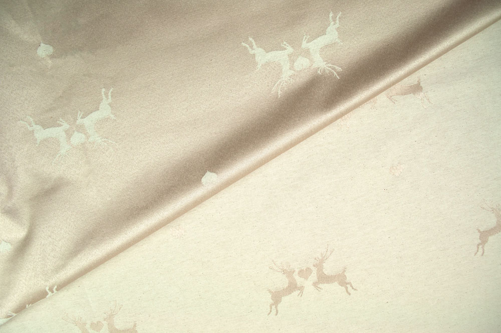 Beidseitig verwendbarer Jacquard aus Baumwollmischgewebe mit herzigem Hirsch-Motiv in Champagner/Creme Ds5942065 Verliebter Hirsch Beige S4 Jacquard Verliebter Hirsch - Dekostoff Jacquard - Champagner/Creme