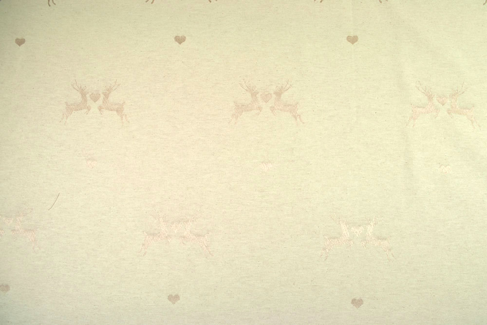 Beidseitig verwendbarer Jacquard aus Baumwollmischgewebe mit herzigem Hirsch-Motiv in Creme/Champagner Ds5942065 Verliebter Hirsch Creme Beige S4 Dekostoffe Jacquard Verliebter Hirsch - Dekostoff Jacquard - Creme/Champagner