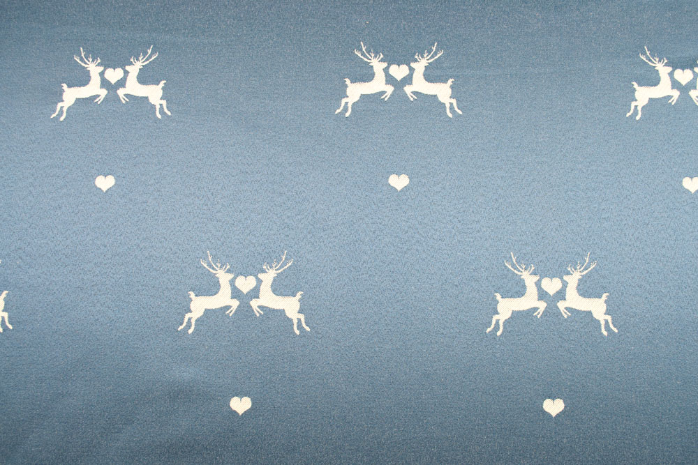 Beidseitig verwendbarer Jacquard aus Baumwollmischgewebe mit herzigem Hirsch-Motiv in Blau/Creme Ds5942540 Jacquard Verliebter Hirsch Blau S4 Dekostoffe NEU  Verliebter Hirsch - Dekostoff Jacquard - Blau/Creme