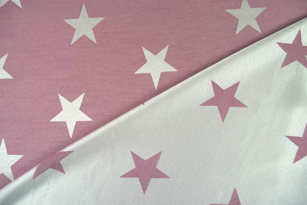 Beidseitig verwendbarer Jacquard mit leichtem Glanz und eingewebtem Sternen-Motiv in Rosa/Creme Ds5943210 Jacquard Sternenglanz Rosa S4 Dekostoffe Sternenglanz - Dekostoff Jacquard - Rosa/Creme