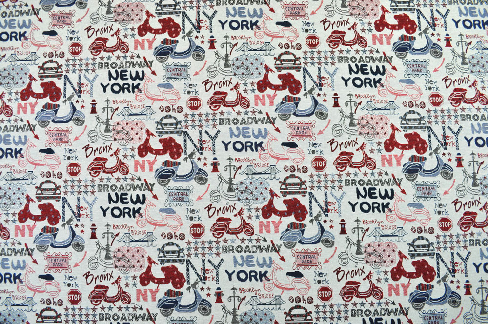 Hochwertiger Jacquard mit Motiven rund um die berühmte Stadt in den USA Ds5953 Jacquard New York S4 Taschenstoffe Dekostoff Jacquard - New York Scooter