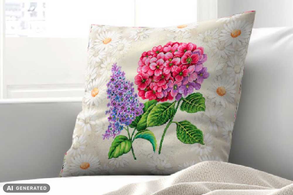 Fertiges Kissenpanel mit einer Größe von 45 cm x 45 cm - mit tollem Motiv! Ds6073 Gobelin Kissen Hortensie Gobelin Kissenpanel Gobelin-Kissenpanel - Hortensie