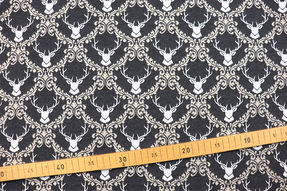 Edler, schwerer Jacquard-Stoff, beidseitig verwendbar - ideal für Dekorationen, Taschen und Kleidung im Landhausstil! Ds6086 Jacquard Beidseitig Hirsche Grau S4 Übergardinen Jacquard - Bregenz - Grau