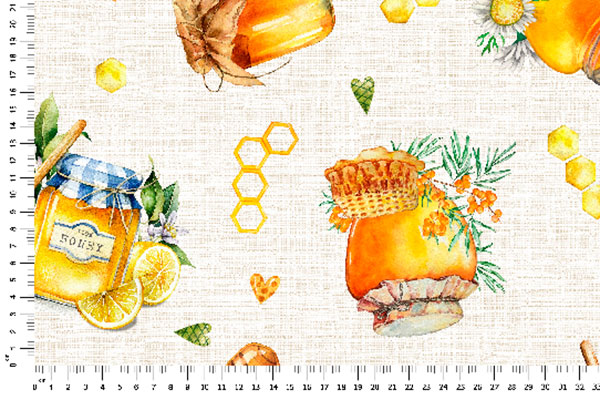 Beschichtete, fleckabweisende Meterware mit einem wunderhübschen Design, das einem das Wasser im Mund zusammenlaufen lässt! Ds6092 Deko Outdoorstoff Bienen Honig Dekostoffe sonstige Deko-Outdoorstoff - Honigzeit