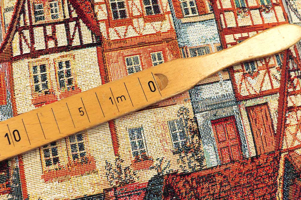 Gemütlicher Gobelin mit detailreichem Häuser-Design - ein Must-have unter den Dekostoffen! Ds6266 Gobelin Fachwerkhaus S4 Dekostoffe City Gobelin-Stoff - Fachwerkhäuser