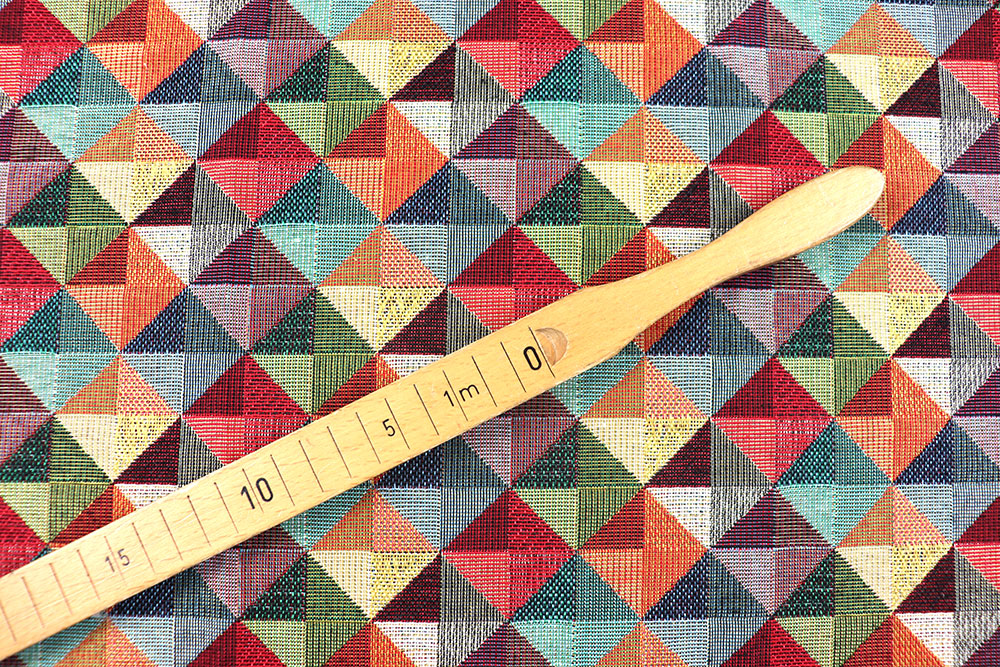 Bunt gewebter, farbenfroher Gobelin mit hohem Baumwollanteil - ein robuster Dekostoff für neue DIY-Projekte! Ds6334 Gobelin Rauten Bunt S4 Dekostoffe Gemustert Gobelin - 3D-Effekt