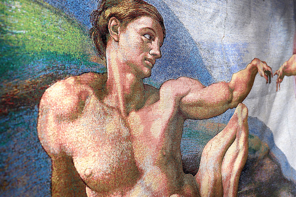 Verwandeln Sie Ihr Zuhause in die Sixtinische Kapelle! Dieses riesige Gobelin-Panel ist der absolute Hingucker! Ds6337 Gobelin Stoff Panel Erschaffung Adams Kunstwerk 2 Gobelin NEU Gobelin-Panel - Adam - 280 x 140 cm