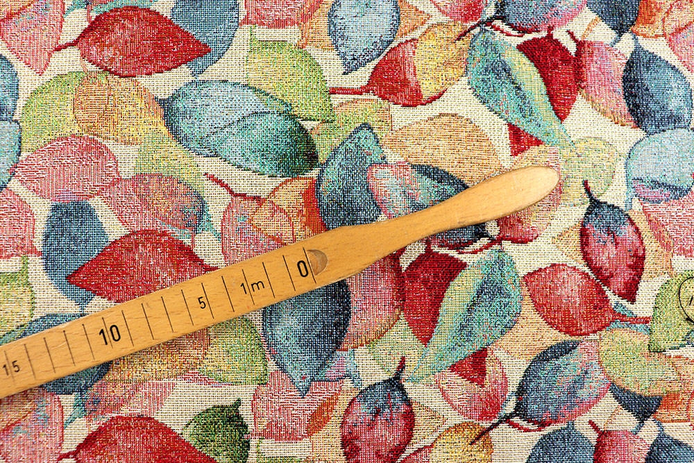 Bunt gewebter, farbenfroher Gobelin mit hohem Baumwollanteil - ein robuster Dekostoff für neue DIY-Projekte! Ds6340 Gobelin Blaetter S4 Dekostoffe NEU  Gobelin - Bunte Blätter
