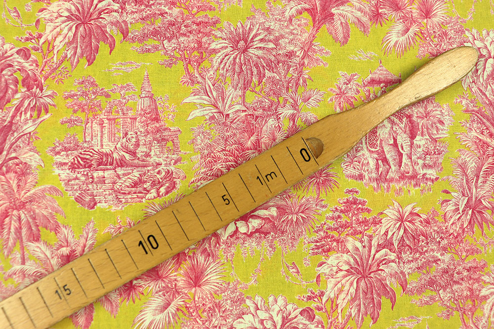 Toile de Jouy mal anders: Edler Cretonne mit Ethno-Motiv in verrückter Farbkombi! Ds6373 Baumwollstoff Toile De Jouy Gelb Pink S4 Toile de Jouy Baumwollstoff - Toile de Jouy - Mayani Rose
