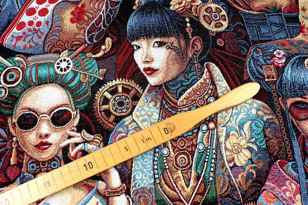 Bunter Mustermix im asiatischen Style, aufwendig verwebt - dieser Gobelin ist ein echter Hingucker! Ds6405 Gobelin Steampunk Asien S4 Gobelin sonstige Gobelin - Steampunk Asia