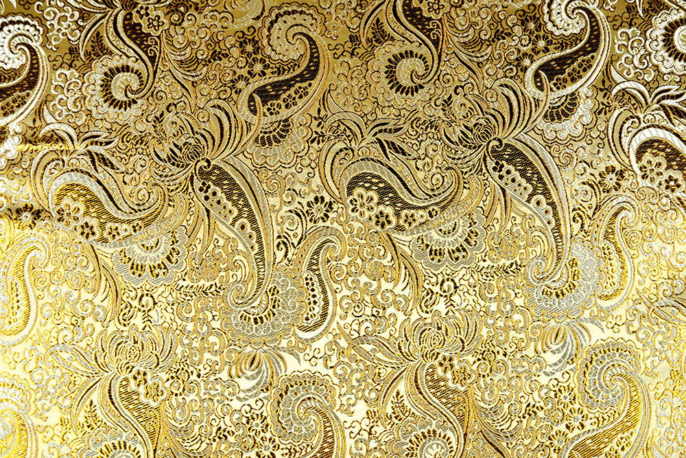 Effektvoll glänzender Stoff mit eingewebtem Muster im orientalischen Stil - verwandelt jede Kreation in einen Hingucker! Fn1124 Brokat Maharadscha Gold Silber S4 Brokat Meterware Brokat Maharadscha - Gold/Silber
