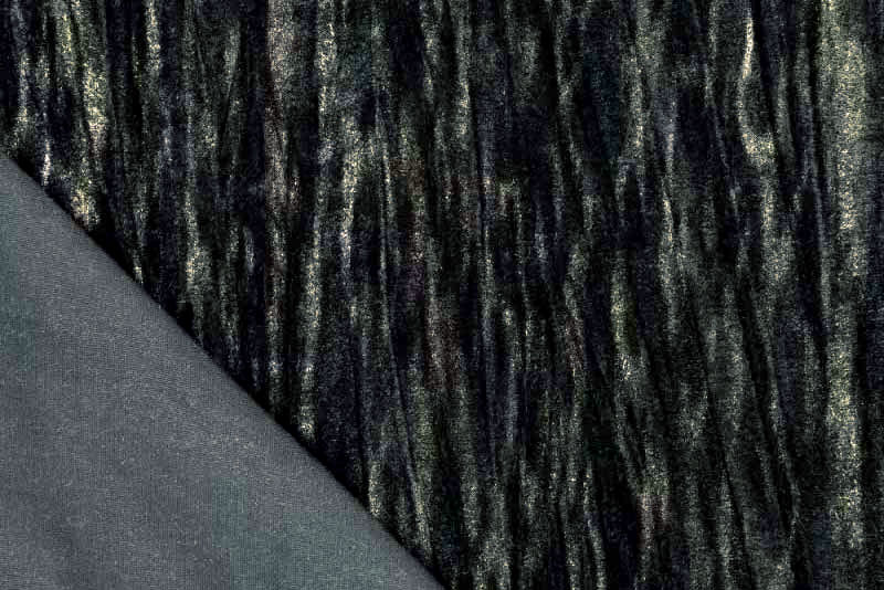 Crushed-Velours mit edlem Goldglanz – dunkel, elastisch und ideal für Kostüme, Events und Gala-Outfits Fn1299 Samt Crushed Glanz S4y Elastikstoffe Pannesamt Premium Dark - Goldglanz