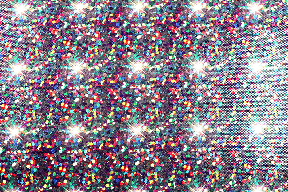 Super stretchiger Stoff mit Glanzeffekt - ein Eye-Catcher für Kostüme, Tanzsport und vieles mehr! Fn1307 Tanzkleiderstoff Konfetti Fasnacht Stoffe bunt Tanzkleiderstoff Hologramm - Rainbow Confetti