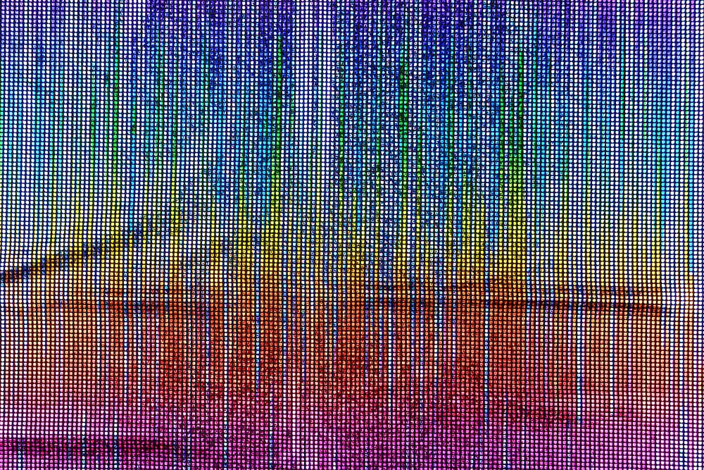 Stretchiger Stoff mit Glanzeffekt - ein Eye-Catcher für Kostüme, Tanzsport und vieles mehr! Fn1308 Tanzkleiderstoff Matrix Bunt Stm Fasnacht Stoffe bunt Tanzkleiderstoff Hologramm - Rainbow Matrix