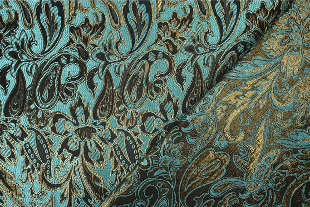 Edel glänzender Brokat mit orientalisch angehauchtem Design in frischer Farbkombination Fn1338 Brokat Tuerkis S4 Mai Brokat Mahina - Aqua