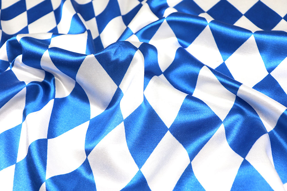Klassische Blau-Weiß-Raute auf herrlich geschmeidigem Satin mit Baumwollanteil Fn1340 Kettsatin Bayern Raute S4 Satin Stoffe bunt Kettsatin Premium - Bayernraute