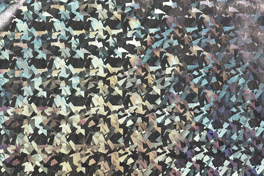 Stretchiger Folienjersey mit glänzendem Motiv - ein Eye-Catcher für Kostüme, Tanzsport und vieles mehr! Fn3171 Hologramm Folienstoff Silber(1) Effektstoffe Tanzkleiderstoff Hologramm - Silver Prisma