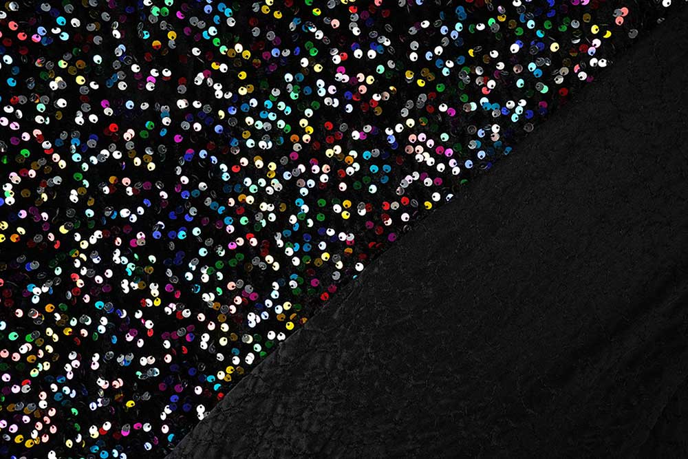 Edel bestickter Paillettenstoff mit atemberaubendem Glanz. Pailletten Samt Bunt Fasnacht Stoffe Einfarbig Pailetten auf Samt - Bunt
