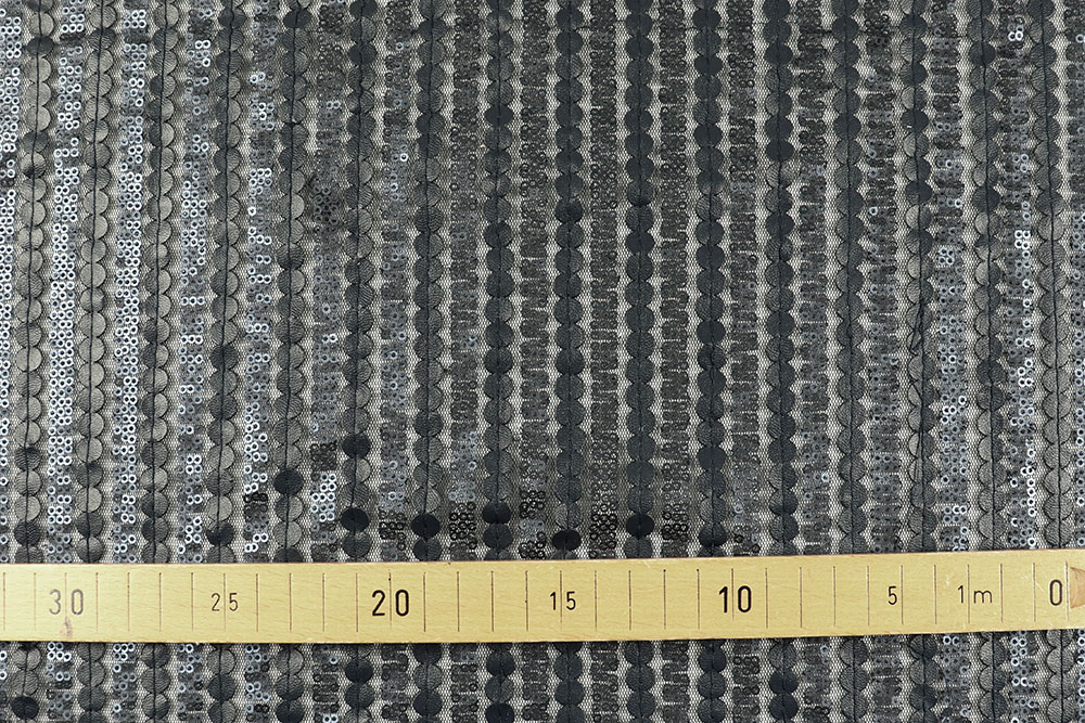 Premium-Mix aus Pailletten, Tüll und Kunstleder Sp155069 Sonderposten Bekleidungsstoffe Transparenter Bekleidungsstoff - Dark Blue Temptation
