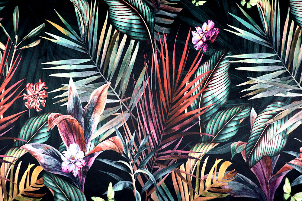 Edler Premium-Samtstoff mit opulentem Pflanzen-Design Sp167004 Dekostoff Samt Tropisch Digital-Drucke Samt-Dekostoff - Digitaldruck - Tropical Night