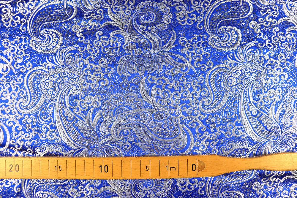Effektvoller Stoff mit edlem, eingewebtem Muster für festliche Kostüme und besondere Anlässe Sp168017 Brokat Paisley Blau Brokat Meterware Brokat Maharadscha - Royal/Silber