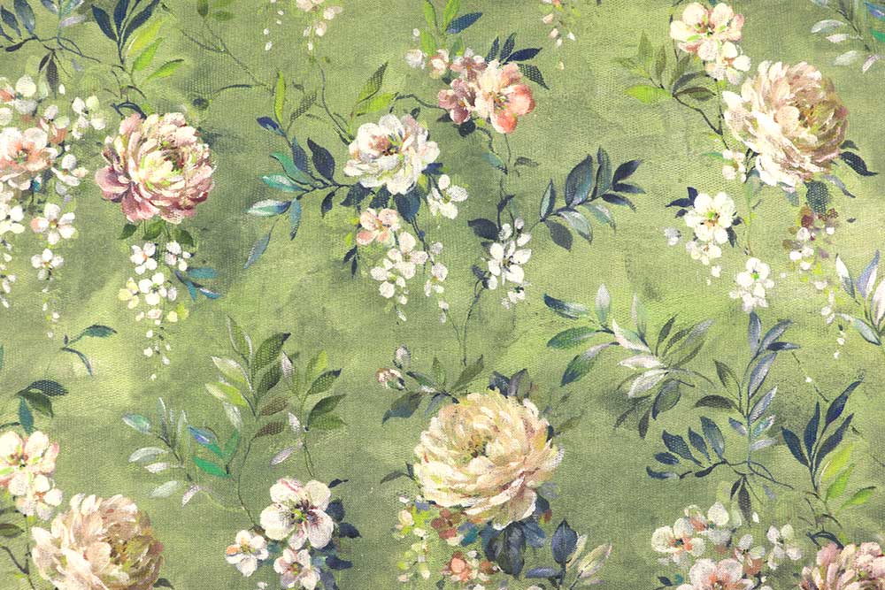Romantisches Blumenmotiv, detailreich verziert, für Kissen, Vorhänge und vieles mehr Sp177033 Dekostoff Rosen Gruen S4 Dekostoffe NEU  Dekostoff - Vintage Rosen - Grün