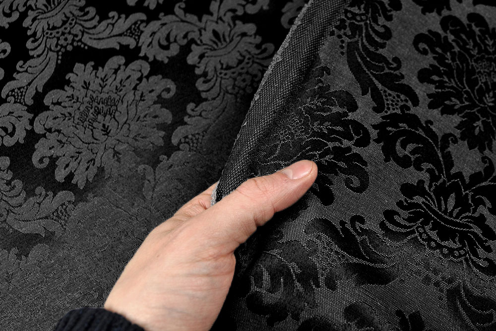 Edler, beidseitig nutzbarer Stoff in Überbreite mit dezentem eingewebtem Barockornament Td5083 Tischdeckenstoff Damast Barock Schwarz 1 Dekostoffe NEU  Barock-Stoff Damast - 280 cm - Schwarz