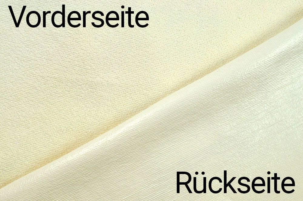 Der einseitig beschichtete Frotteestoff in Creme ist wasserdicht, die weiche Frotteeseite ist angenehm auf der Haut Tg1114 Frottee Wasserabweisend Creme Frottee Stoff Frottee - wasserdicht - Creme