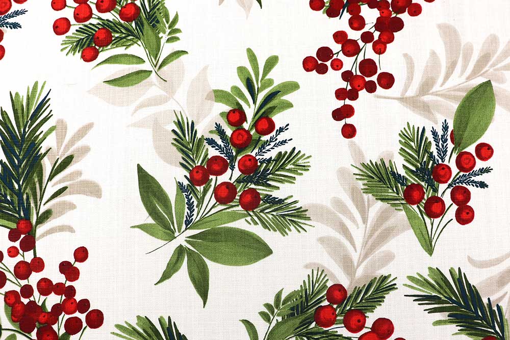 Festliche Beerenzweige und Tannengrün – ein stimmungsvoller Baumwollstoff für Winter und Weihnachten. Wn5337 Weihnachtsstoff Mistelzweige S4 Dekostoffe Pflanzen Baumwoll-Dekostoff - Mistelzweig