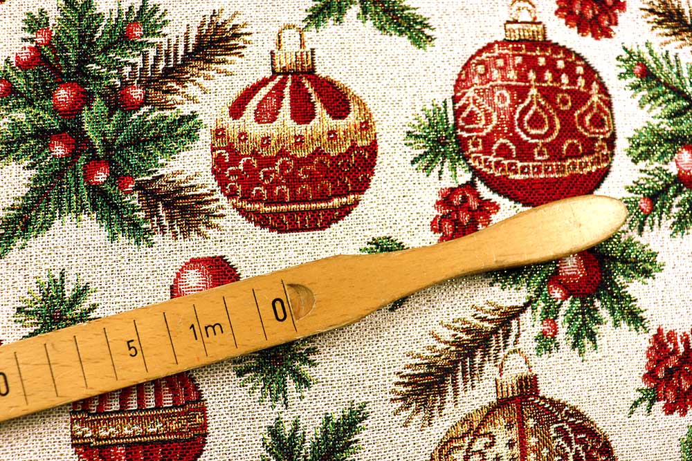 Klassisch & charmant: Dieser Gobelin bringt Weihnachtsglanz und Gemütlichkeit auf den Punkt. Wn5350 Gobelin Christbaum Kugeln S4 Weihnachten Ornamente Gobelin Glitzer - Jingle Bells