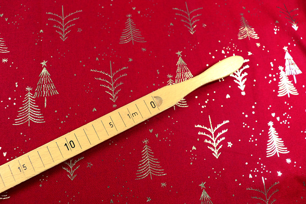 Funkelnder Foliendruck-Canvas aus reiner Baumwolle, ein nostalgischer Traum für die Weihnachtszeit! Wn5351 Weihnachtsstoff Glaenzende Weihnachtsbaeume Weihnachten sonstige Canvas Christmas - Funkelnde Tannenbäume