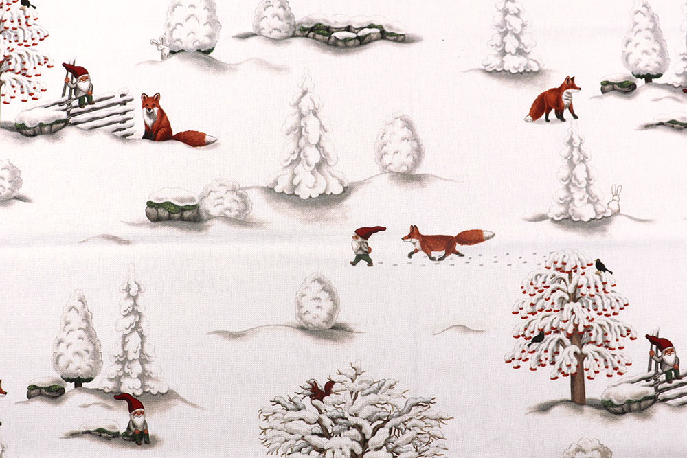 Reisen Sie in den verschneiten Winterwald mit Füchsen & Wichteln - absolute Premiumqualität aus der Scandinavia-Serie! Wn5360 Weihnachtsstoff Wichtel Fuchs Weihnachten Wichtel Dekostoff Premium Scandinavia - Fuchs und Wichtel