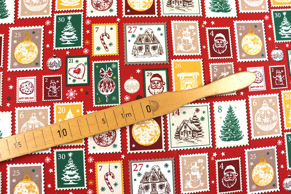 Ho ho ho - schicken Sie Grüße zum Nordpol und erfreuen Sie sich an diesem festlich-bunten Baumwollstoff! Wn5366 Weihnachtsstoff Briefmarken S4 Weihnachten Weihnachtsstoff Baumwolle - Briefmarken