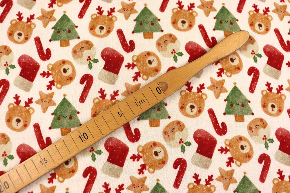Weihnachtlich süßer Stoff - perfekt für Nähprojekte während der Weihnachtszeit. Wn5370 Musselin Weihnachten Rentier(1) Weihnachten Tiere Weihnachts-Musselin - Rentier-Teddy